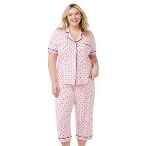 JOYSPUN Plus Size Pink Polka Dot Short Sleeve Pajama Set Size 3X (22W-24W)